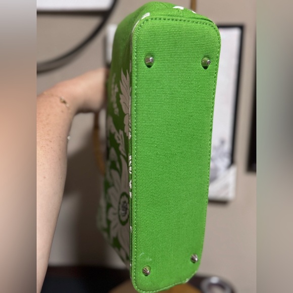 Kate Spade Green and White Floral Tote w rhinestones & Bamboo Handles - EUC Rare - Picture 11 of 16